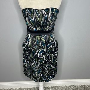 Trixxi Peacock Print Sweetheart Dress Size 7